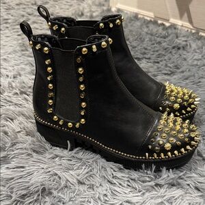 Cape Robbin Black Studded Ankle Boots with Gold Spikes